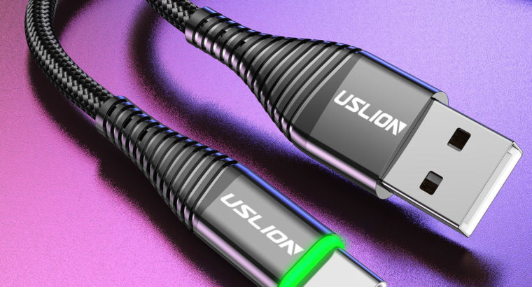 USLION 3A LED USB Type C Cable Fast Charge Wire C