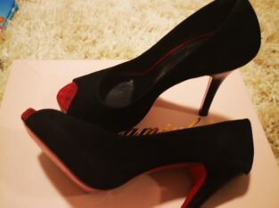 Black suede red bottom high heels