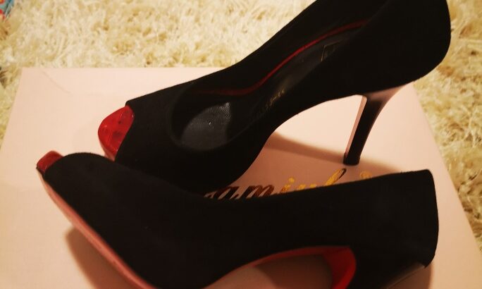 Black suede red bottom high heels