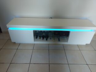 Long White TV Table with Remote