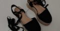 Black wedges with ribbon