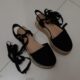 Black wedges with ribbon